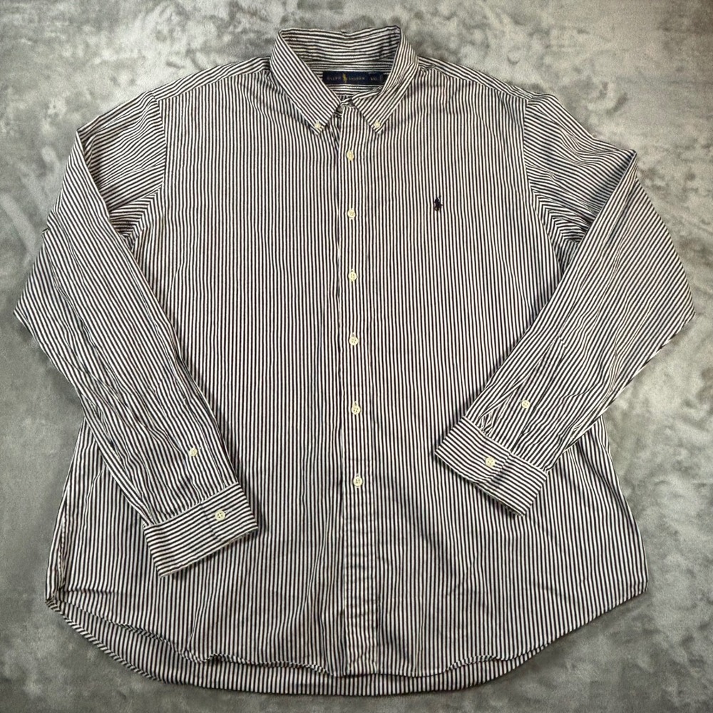 Ralph Lauren Mens XXL Black White Striped Button Down Shirt Long Sleeve Cotton